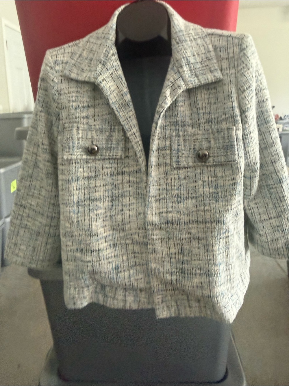 Cropped Tweed Jacket in Cream and Blue p83